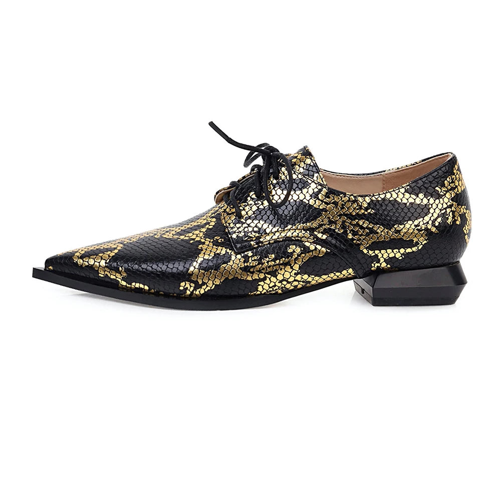 Women's shoes with low heels pointed toes and deep lace ups