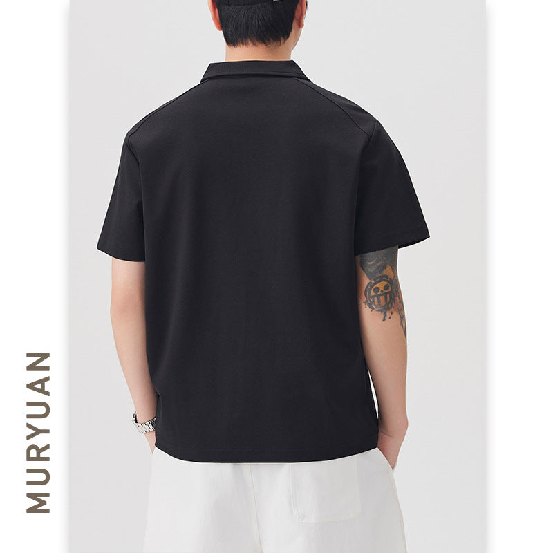 Short-sleeved polo shirt for men, loose-fitting, with letter printing and patchwork T-shirt