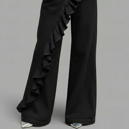 Vintage Irregular Mid-Waist Genuine Denim Pants for WomenSpring and Summer Fashion