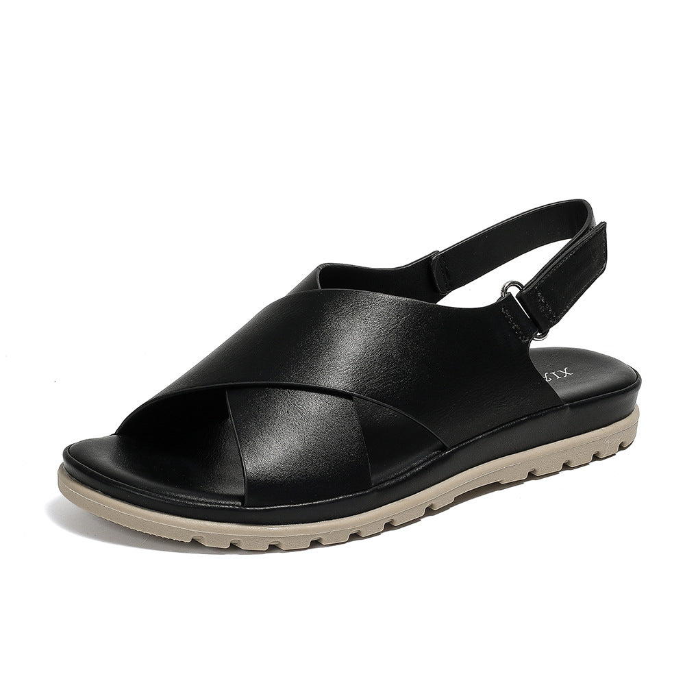 Comfortabele platte PU-leren sandalen met gekruiste bandjes voor dames