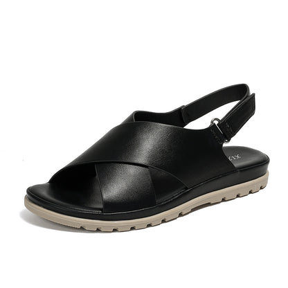 Comfortabele platte PU-leren sandalen met gekruiste bandjes voor dames