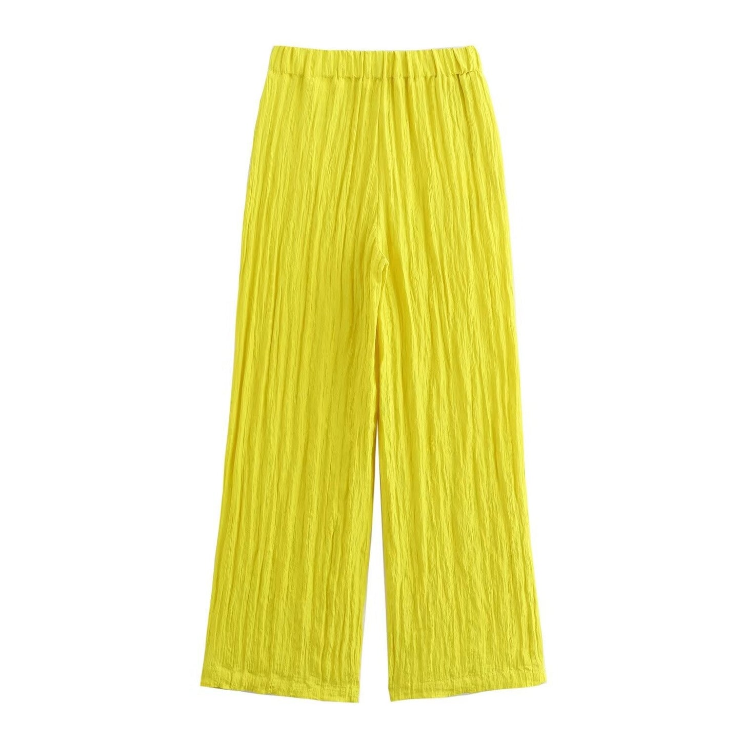 Gele wijde broek met zakken en elastische taille