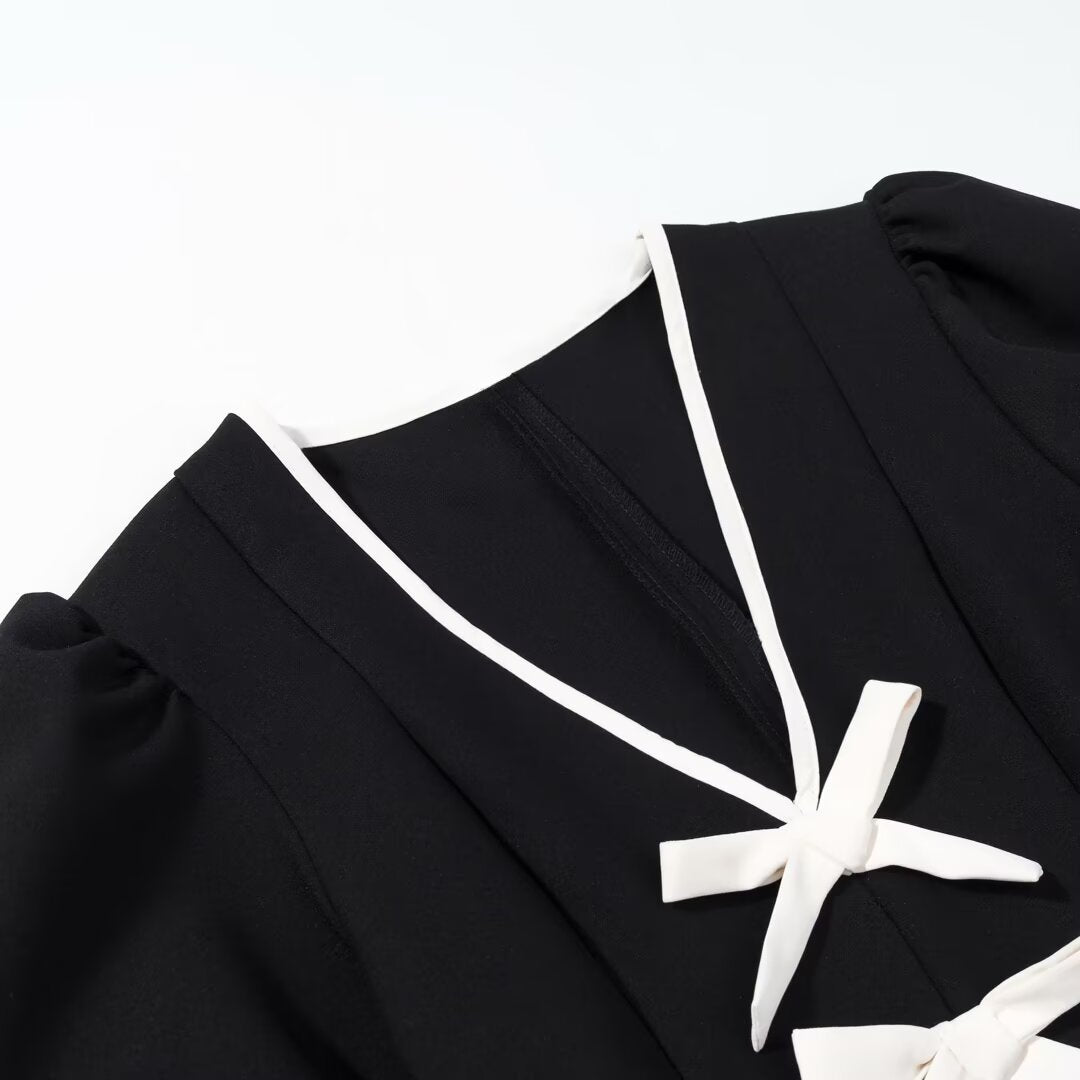 New women's stylish contrasting butterfly bow mini dress