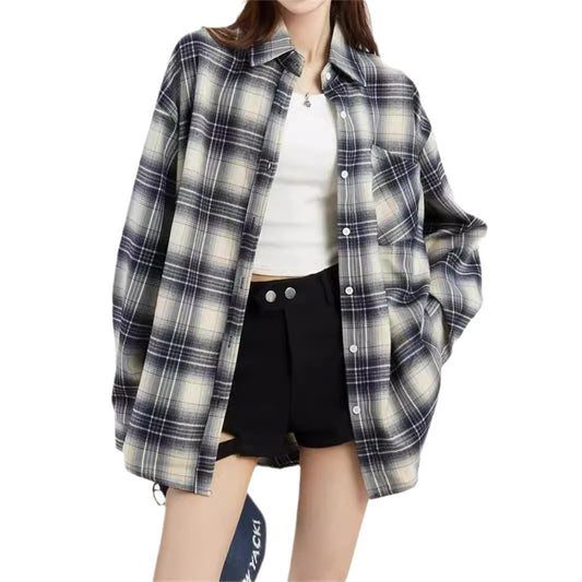 Stijlvol oversized retro geruit shirt met lange mouwen voor dames