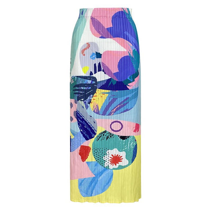 Geplooide designerrok met print en hoge taille