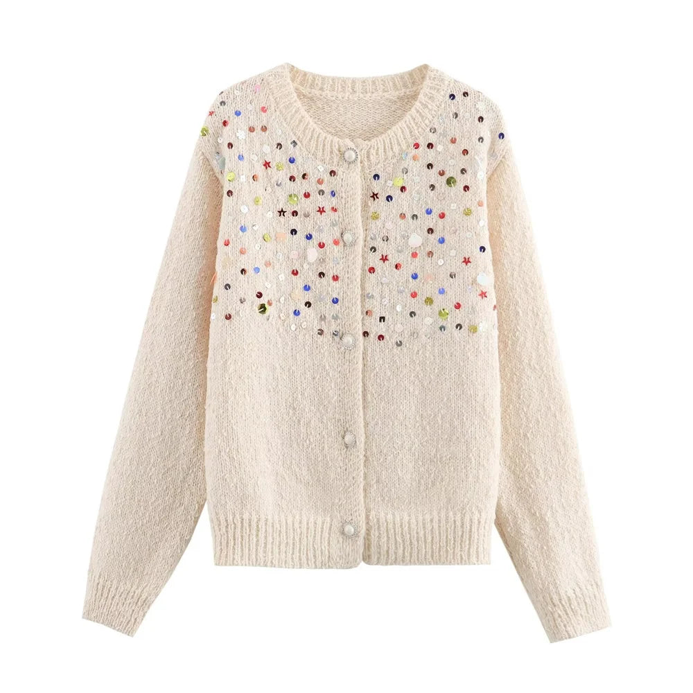 Franse mode kleurrijk gebreid vest met pailletten voor dames