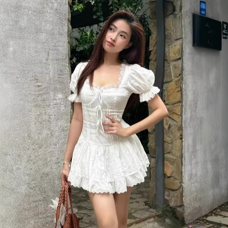 Lace lace bow dress