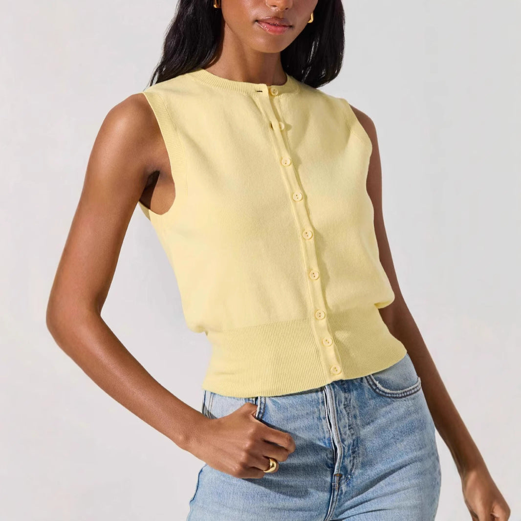 Sexy Sleeveless Knitwear Vest with Buttons for Women Summer