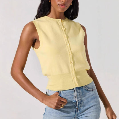 Sexy Sleeveless Knitwear Vest with Buttons for Women Summer