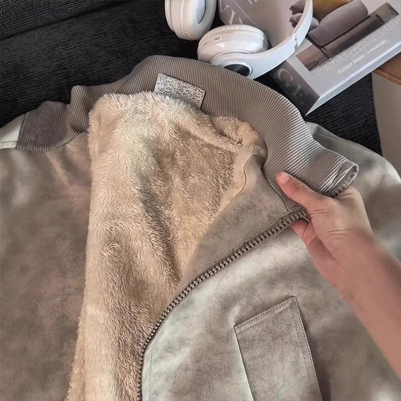 Bomberjack van PU-leer met dye-print voor heren