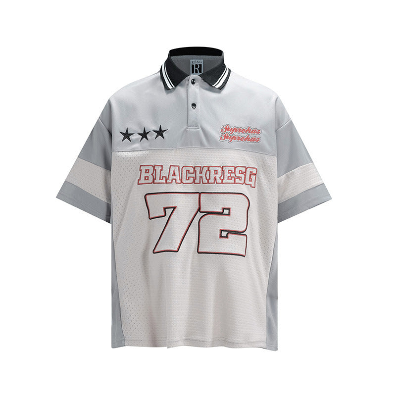 Tennis Grey Polo Shirt for Men Summer Personality Short Sleeve