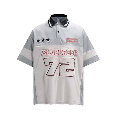 Tennis Grey Polo Shirt for Men Summer Personality Short Sleeve
