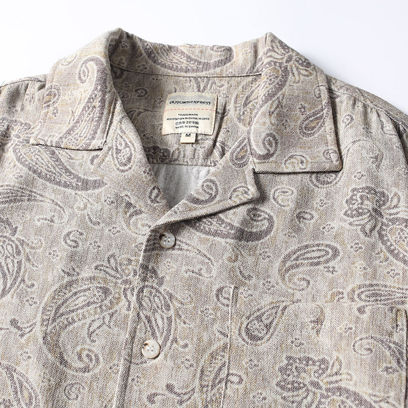 Patch Pocket Loose Cuban Collar Floral Short Sleeve Shirt Men