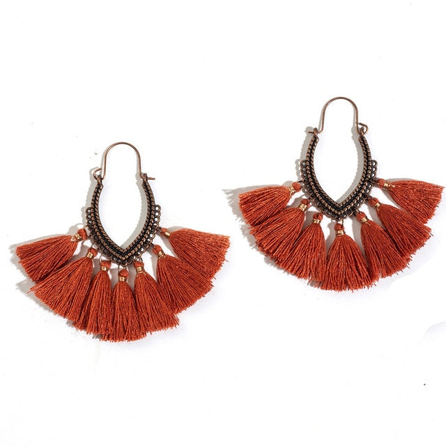 Fringe Vintage Boho Bohemian Ethnic Tassel Drop Dangle Hanging Earrings for Women Female Trendy Jewelry Accessories