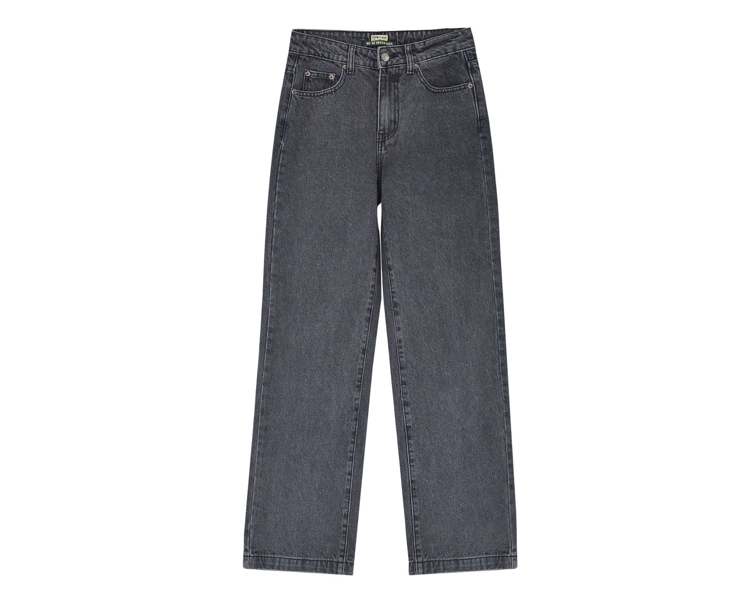 Coole grijze denim broek met hoge taille en losse rechte pijpen