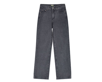 Coole grijze denim broek met hoge taille en losse rechte pijpen