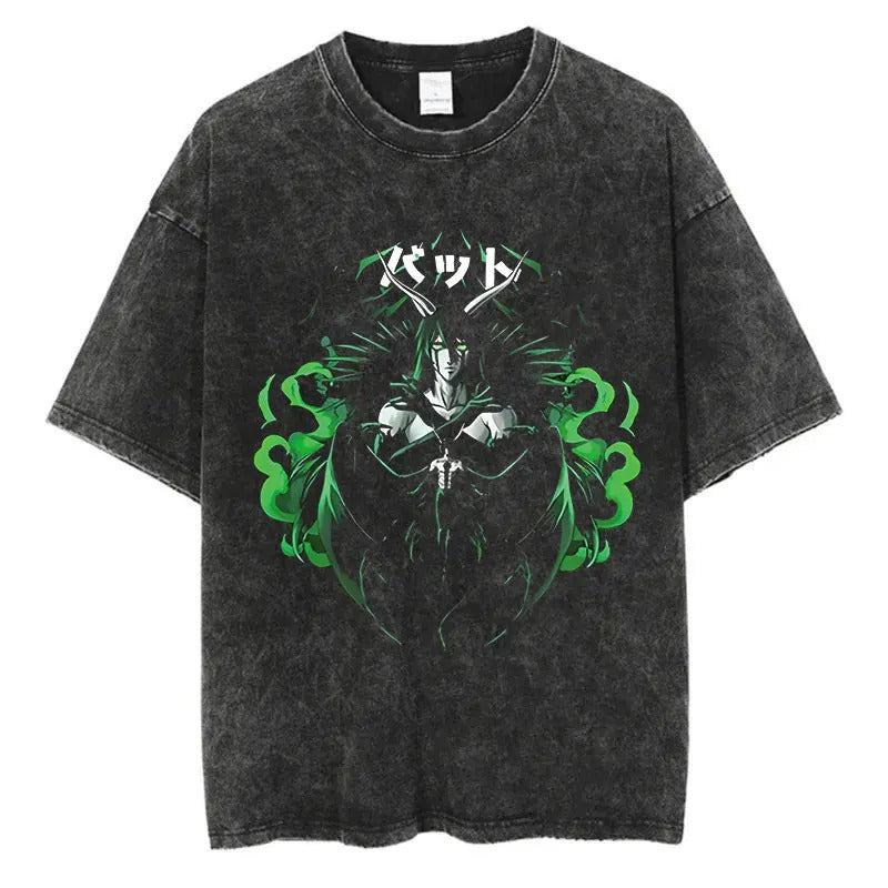 Anime Printed T-Shirt Summer Cotton Washed Vintage Short Sleeve