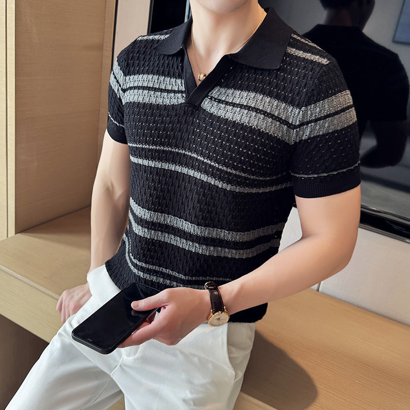 Summer men's thin striped T-shirt short sleeved