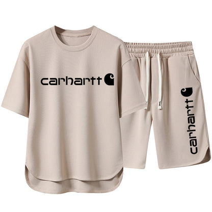 Summer Men's High-end Casual Sports Set Loose Fashion Versatile Shorts Round Neck Short Sleeve T-Shirt Two-piece Set