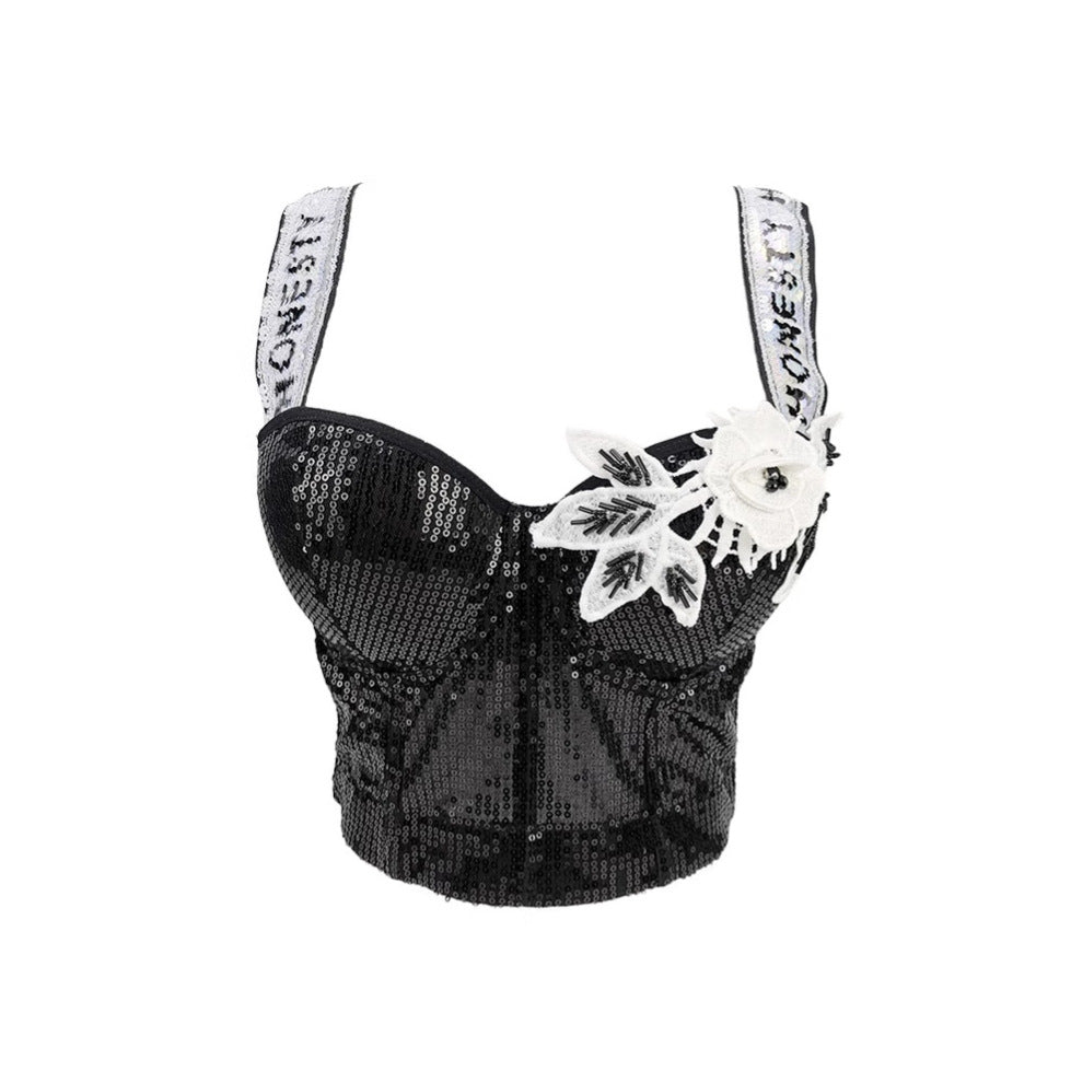 Underwire Embellished Strap Beaded Bustier Sexy Boned Corset