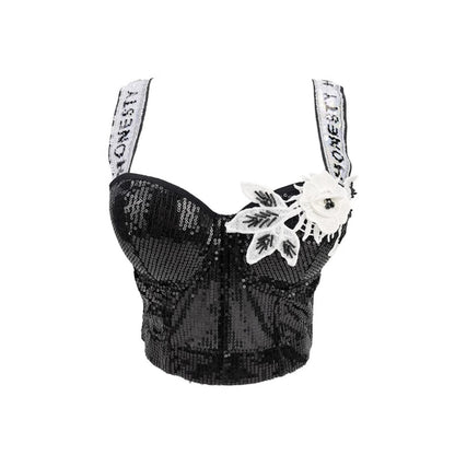 Underwire Embellished Strap Beaded Bustier Sexy Boned Corset