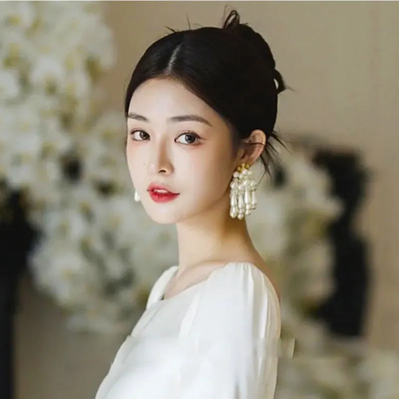 Statement Large Strands Pearl Tassel Earrings For Women Personality New Creative Bridal Wedding Party Jewelry Wholesale