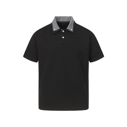 checkered collar polo shirt casual versatile short sleeve top