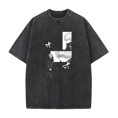 Summer AnimePrinted T-Shirt Cotton Washed Vintage Short Sleeve