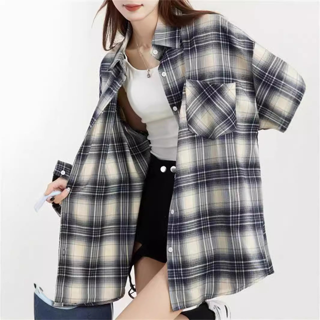 Stijlvol oversized retro geruit shirt met lange mouwen voor dames