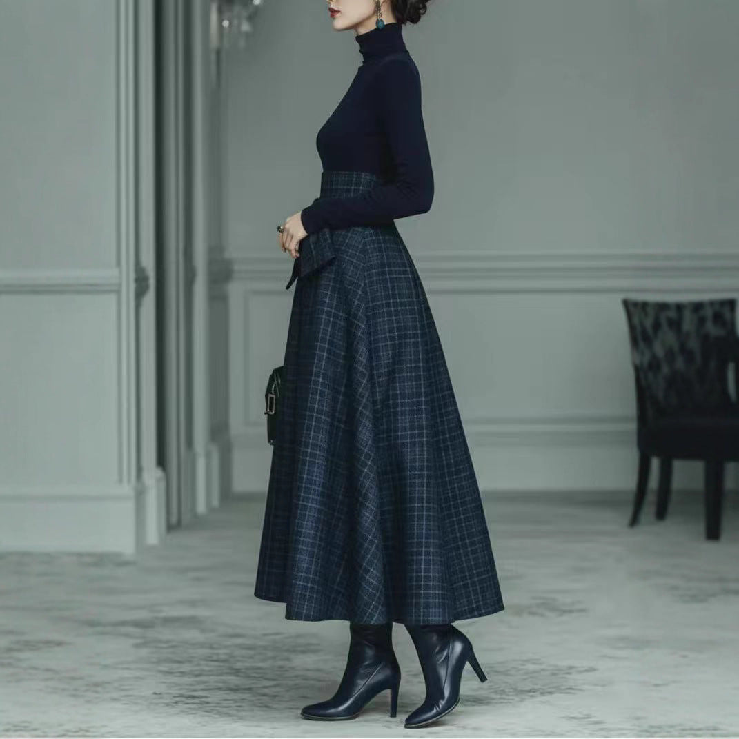 Solid color texture long sleeved elegant French dress for women