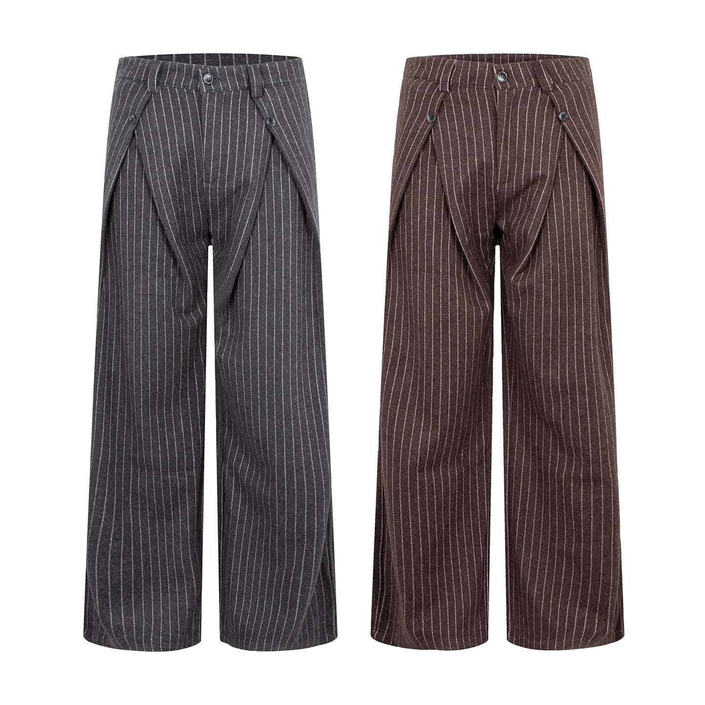 Stijlvolle geplooide gestreepte wollen blend broek met wijde pijpen strakke pasvorm