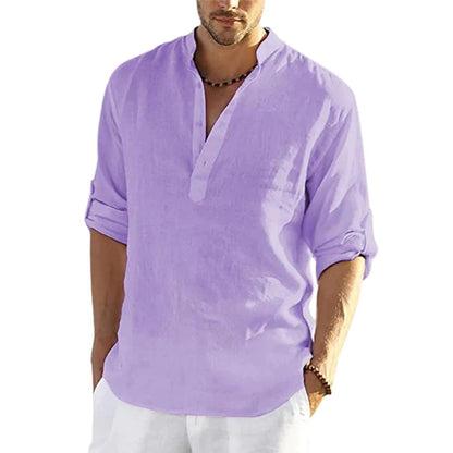 Mens Linen Long Sleeved T Shirt Loose Sweatshirt Solid Color Long Sleeved Cotton Linen Shirt Mens Large