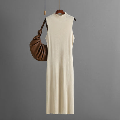 Solid Color Fitted Elastic Knit Sleeveless Pinafore Dress Versatile Bodycon Dress