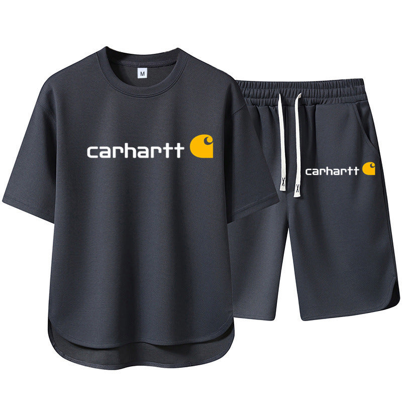 Summer Men's High-end Casual Sports Set Loose Fashion Versatile Shorts Round Neck Short Sleeve T-Shirt Two-piece Set
