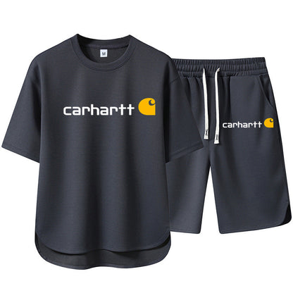 Summer Men's High-end Casual Sports Set Loose Fashion Versatile Shorts Round Neck Short Sleeve T-Shirt Two-piece Set