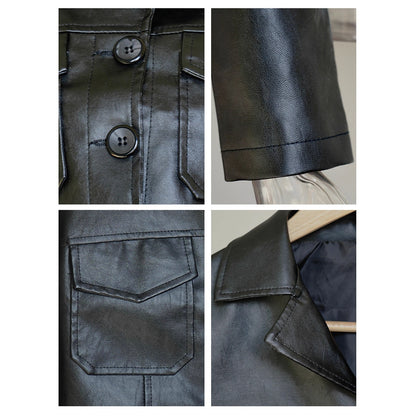 Splicing Leather Jacket Women's Winter Jacket