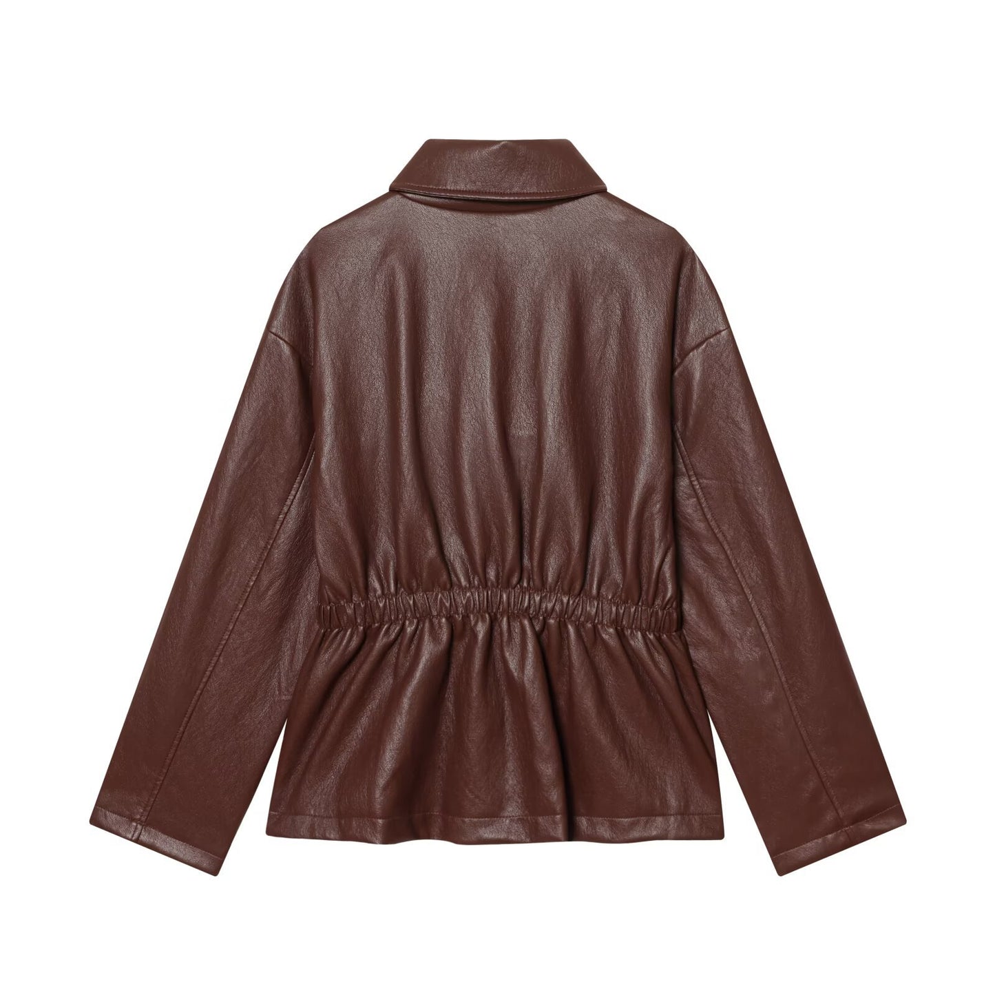 Imitation leather elastic waist jacket