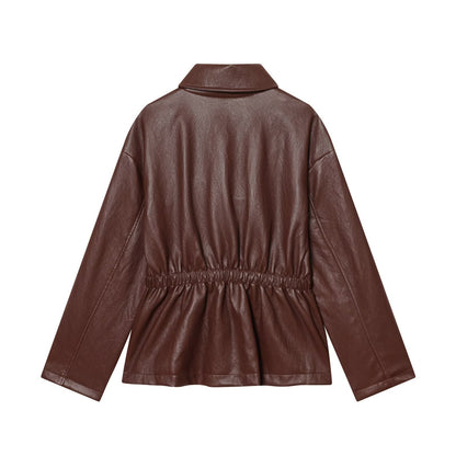 Imitation leather elastic waist jacket