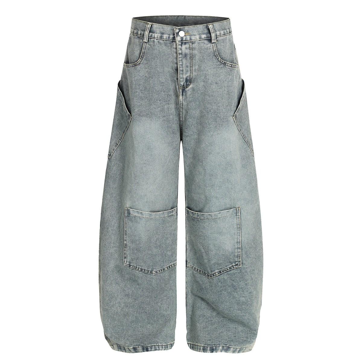 Patchwork Multi-pocket Mid-rise Trendy Knife-cut Jeans Pants