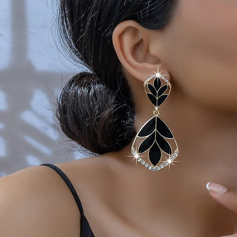 Diamond Dripped Oil Leaf Earrings
