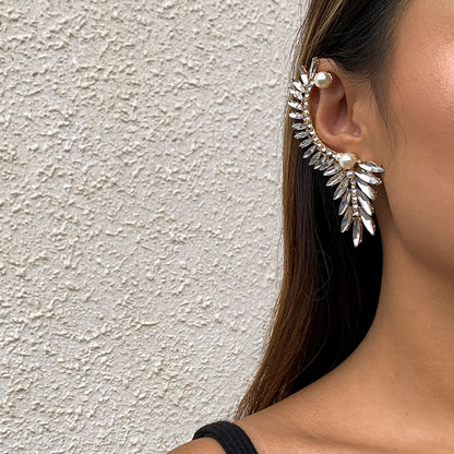 Retro Leaf Outline Full Drill Earrings Female Personality Temperament Alloy Single Sweet And Cool Earrings