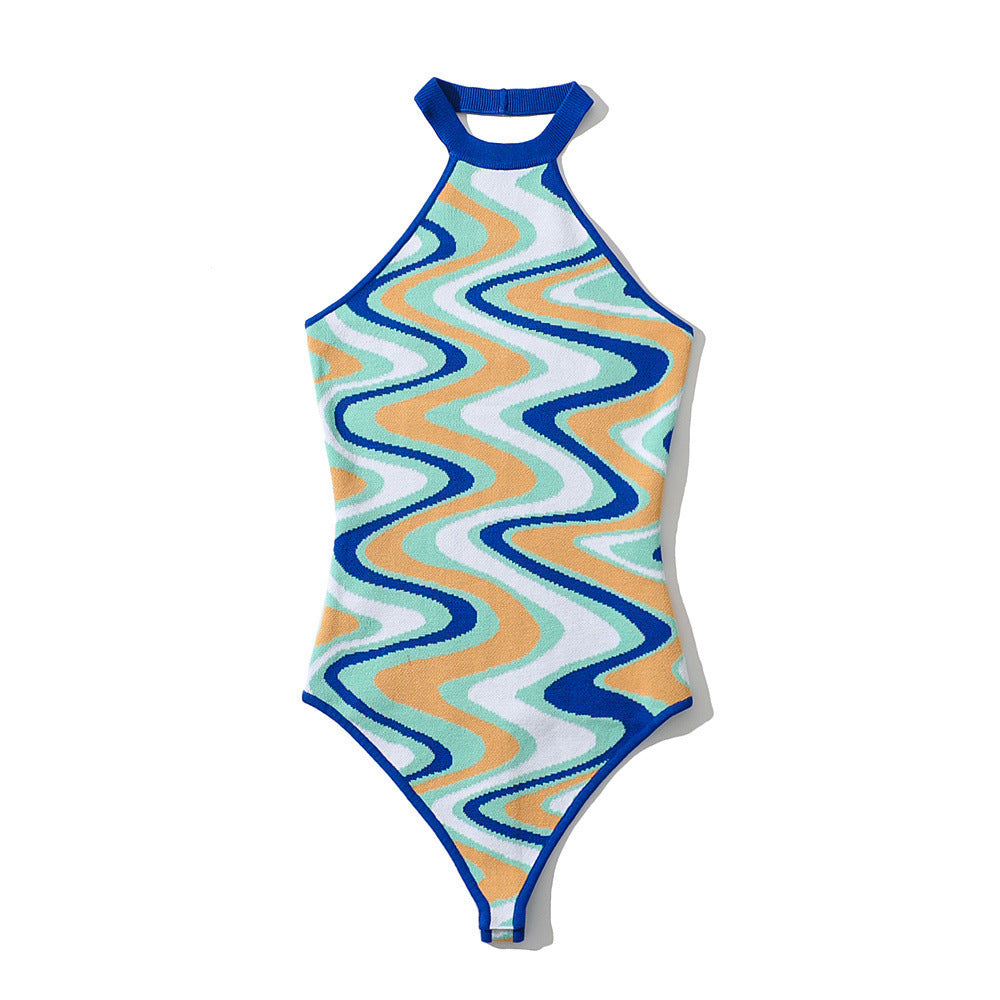 Water ripple knitted jacquard jumpsuit
