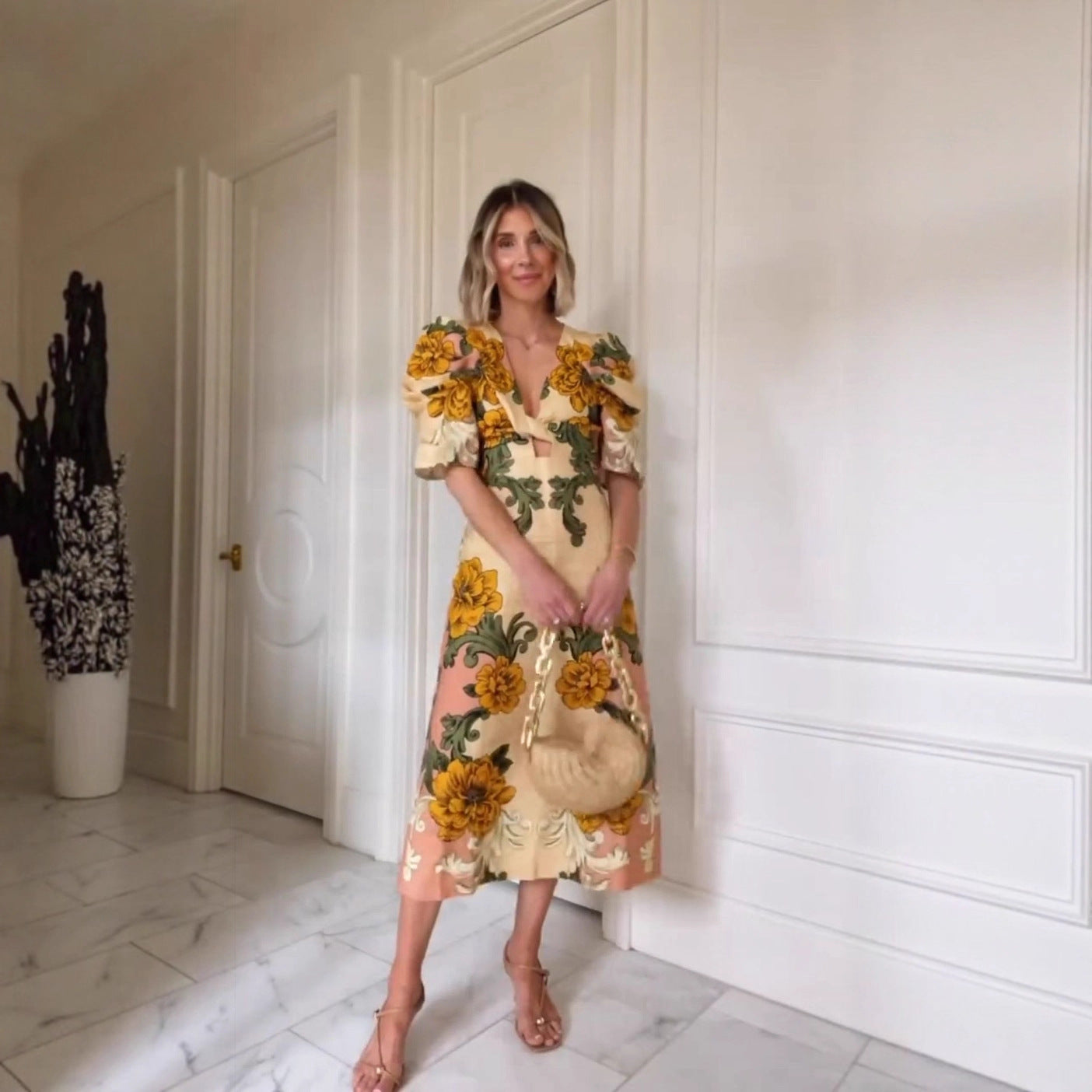Printed Dress with Loose Fit for Summer Vacation