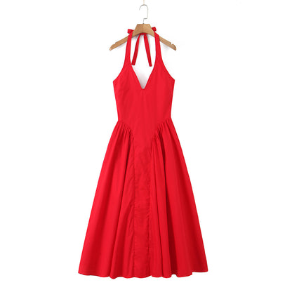 Summer European and American new fashionable and sexy backless hanging neck waist dress