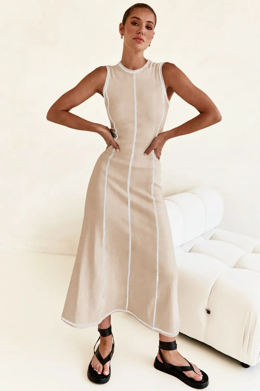 Contrast Stitching Maxi Tank Dress
