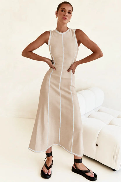 Contrast Stitching Maxi Tank Dress