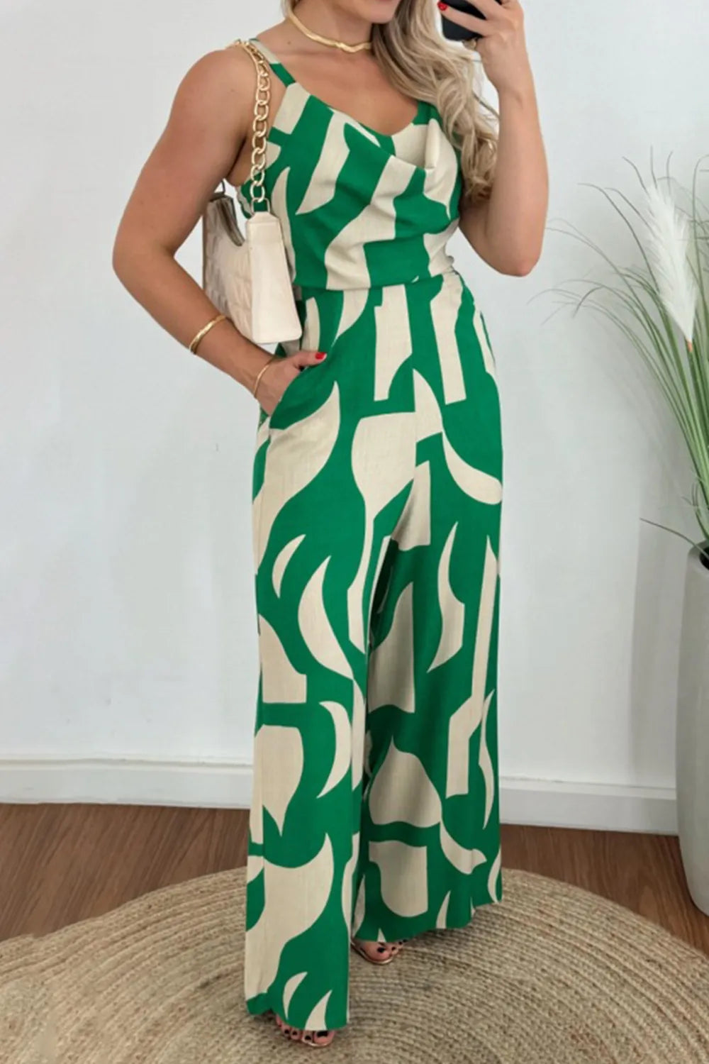 Two-Tone Spaghetti Strap Wide Leg Jumpsuit