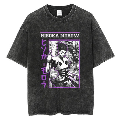 Summer New Fullmetal Alchemist Anime Print T-Shirt Summer Cotton Washed Vintage Distressed Short Sleeve Crew Neck