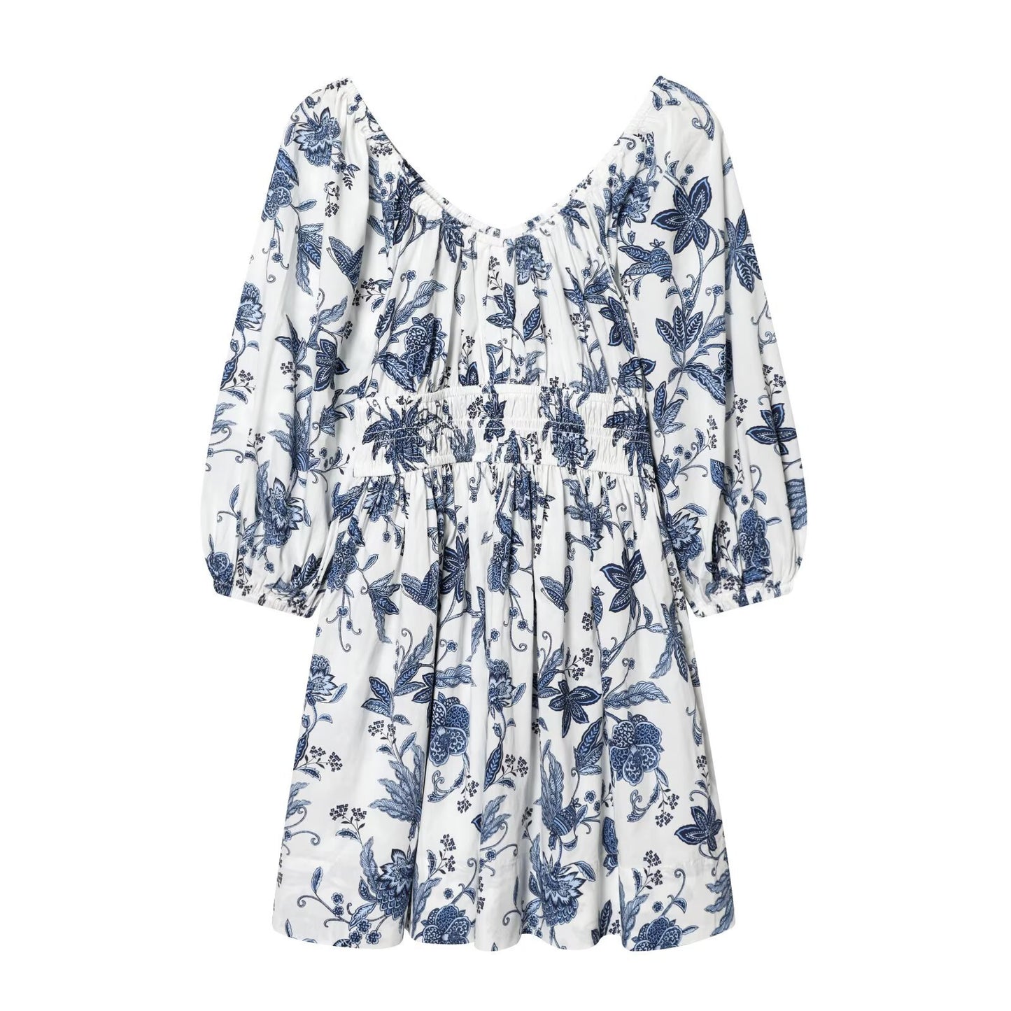 Flower V-neck flared skirt cotton skirt