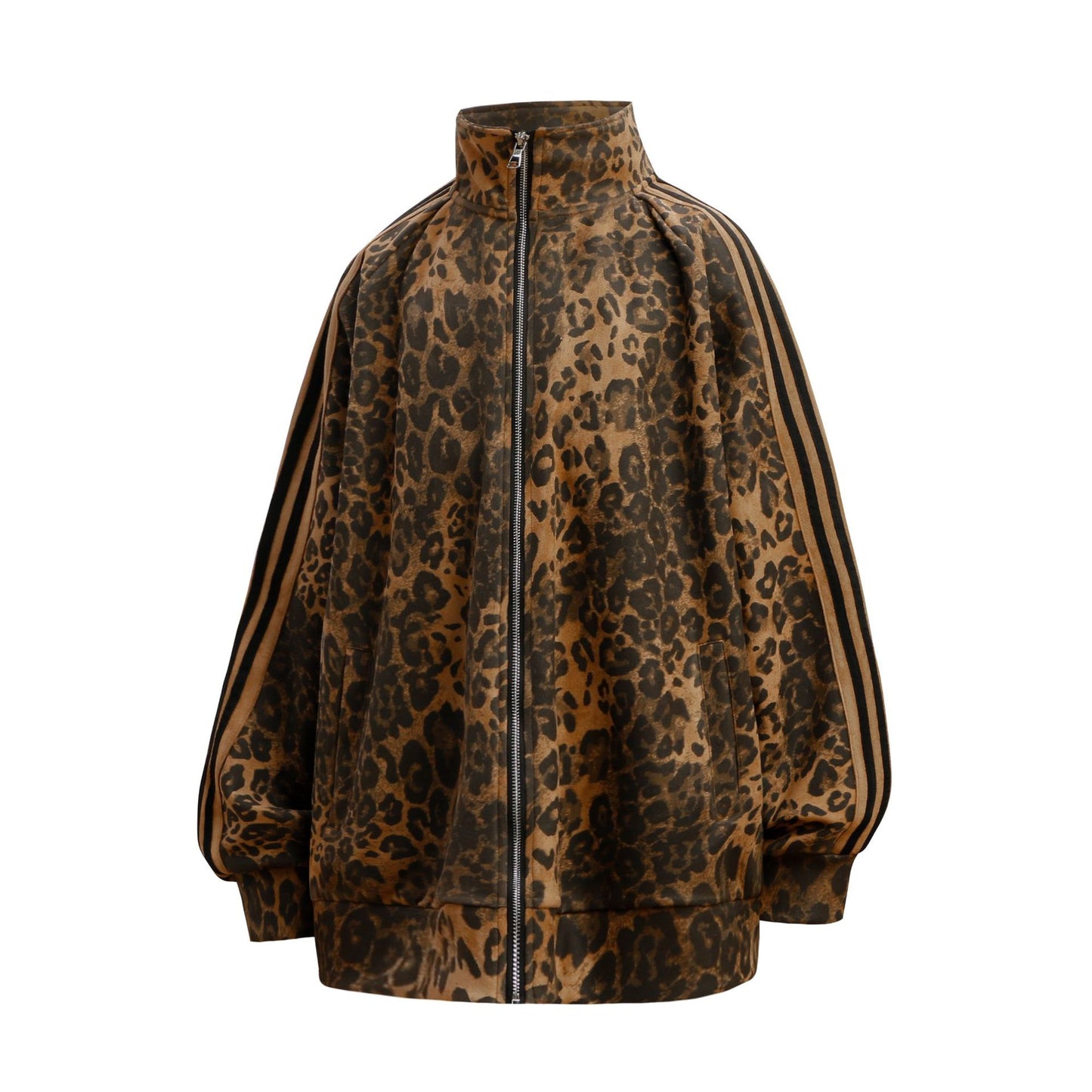 Unisex jack met luipaardprint losvallend model met hoge kraag